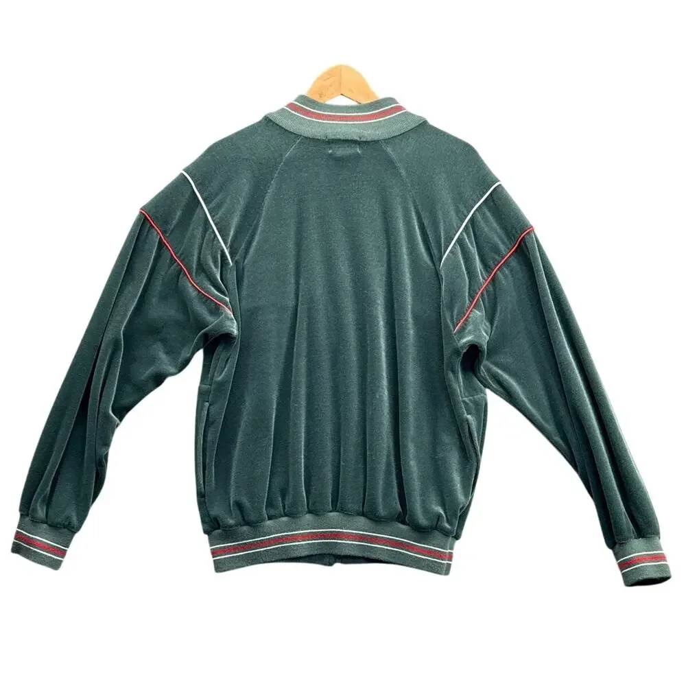 The Fox Collection Vintage Green Soft Velour Zip Up Pockets Jacket Men Medium